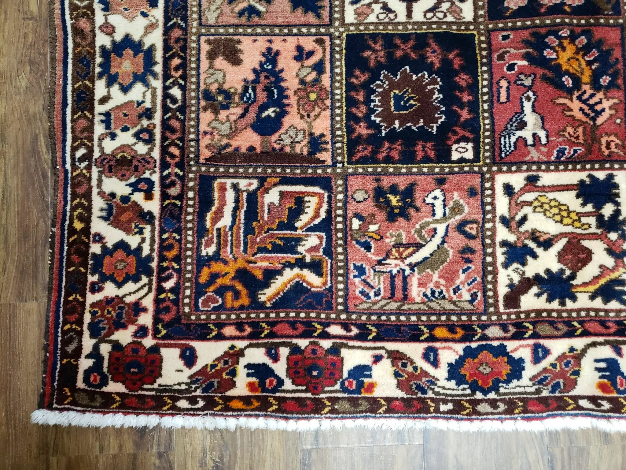 Antique Persian Bakhtiari Rug circa 1920s, Kheshti Panel Design, Wool, Hand-Knotted, 5'3" x 10' by Jewel Rugs