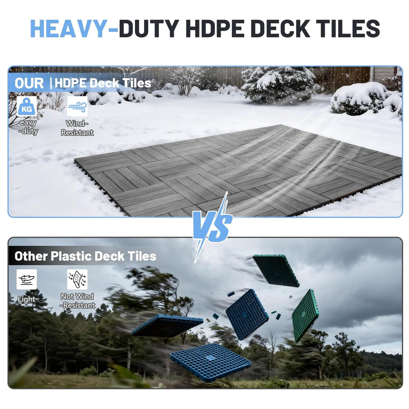 9 Pcs Interlocking Deck Tiles, 12" x 12" HDPE Outdoor Flooring by HouseOfZazla