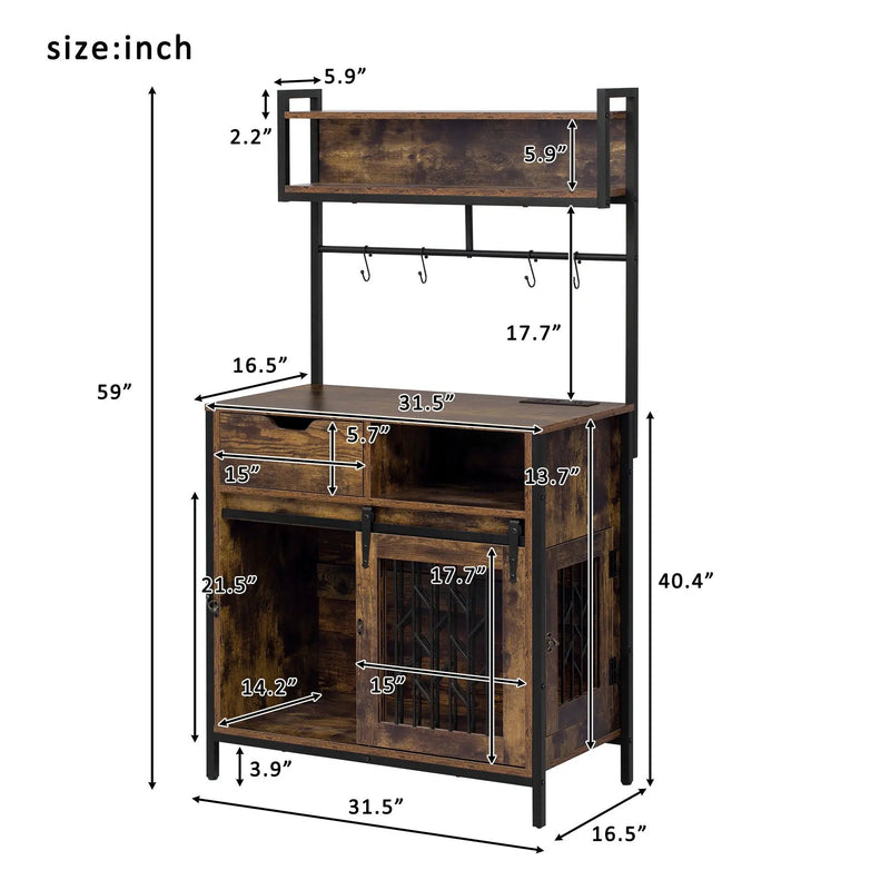 Furniture Style 2 In 1 Pet Friendly Dog Crate Composite Desk Hutch - Rustic Brown by HouseOfZazla