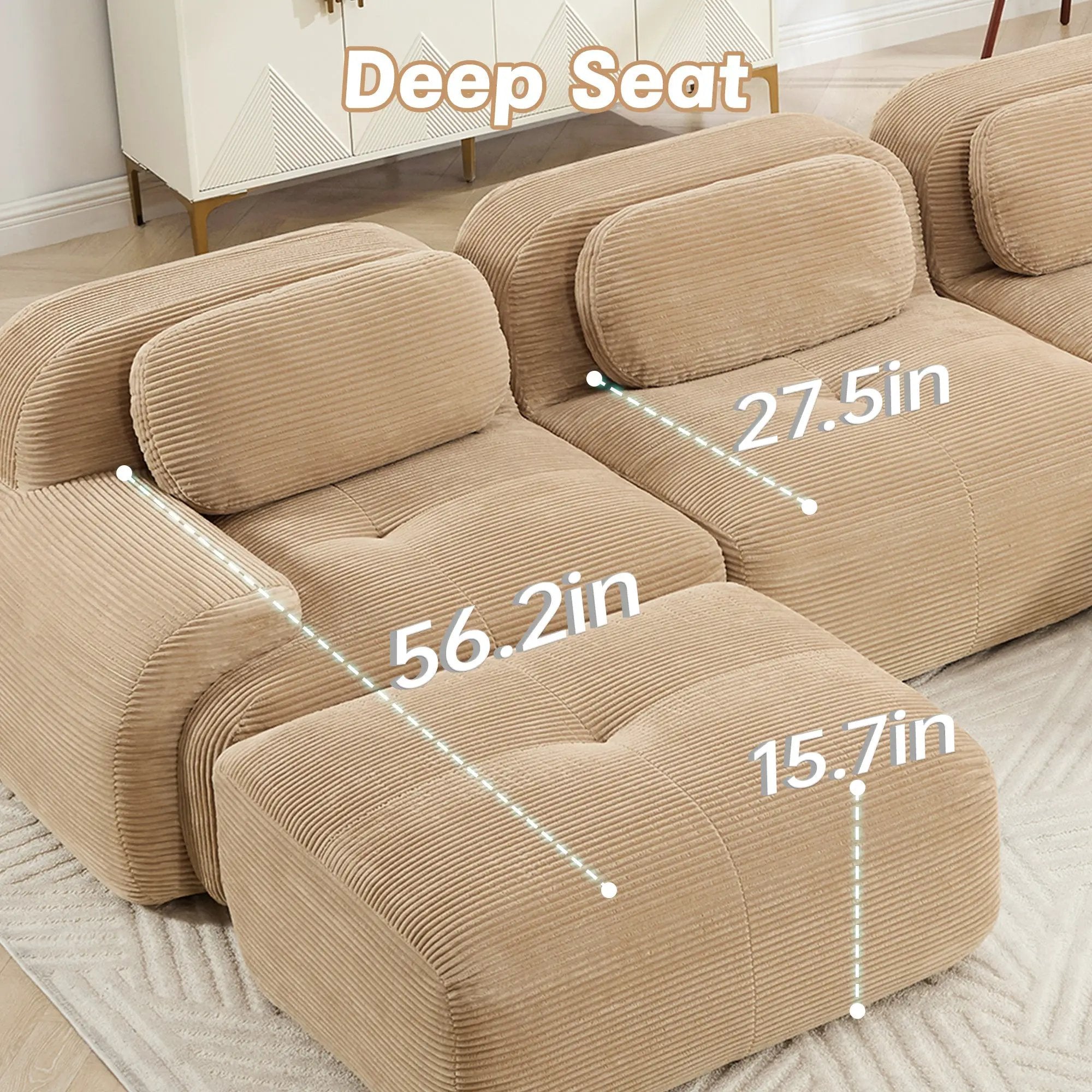 Three-Seat Modular Sofa With 3 Ottomans – Camel by HouseOfZazla