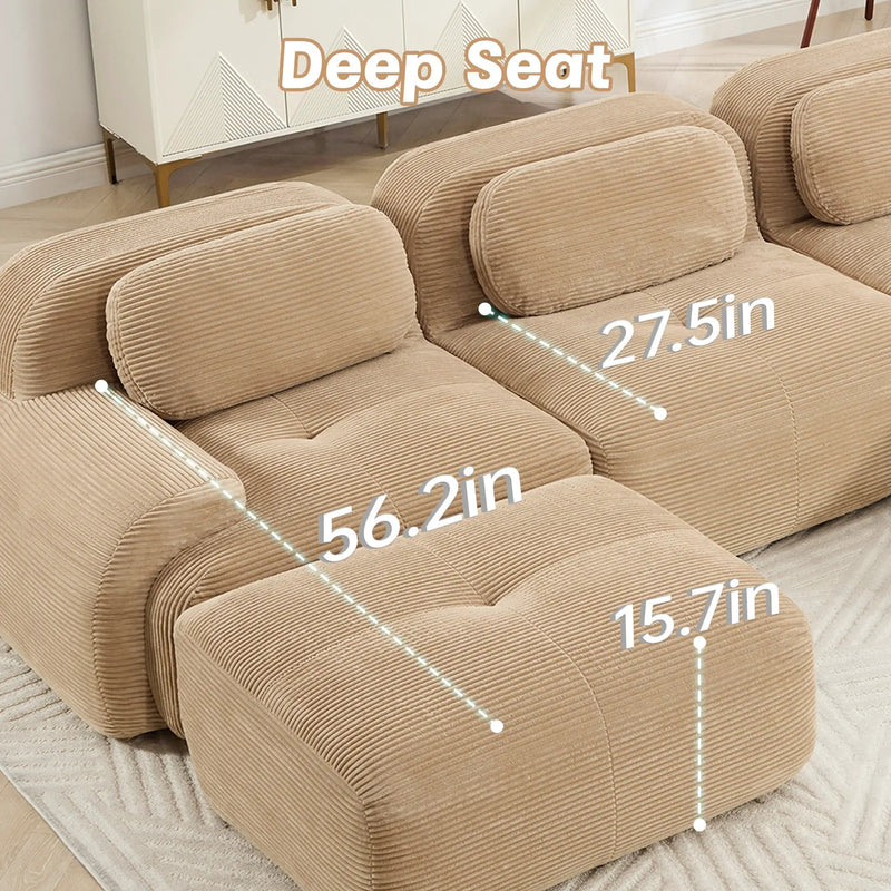 Three-Seat Modular Sofa With 3 Ottomans – Camel by HouseOfZazla