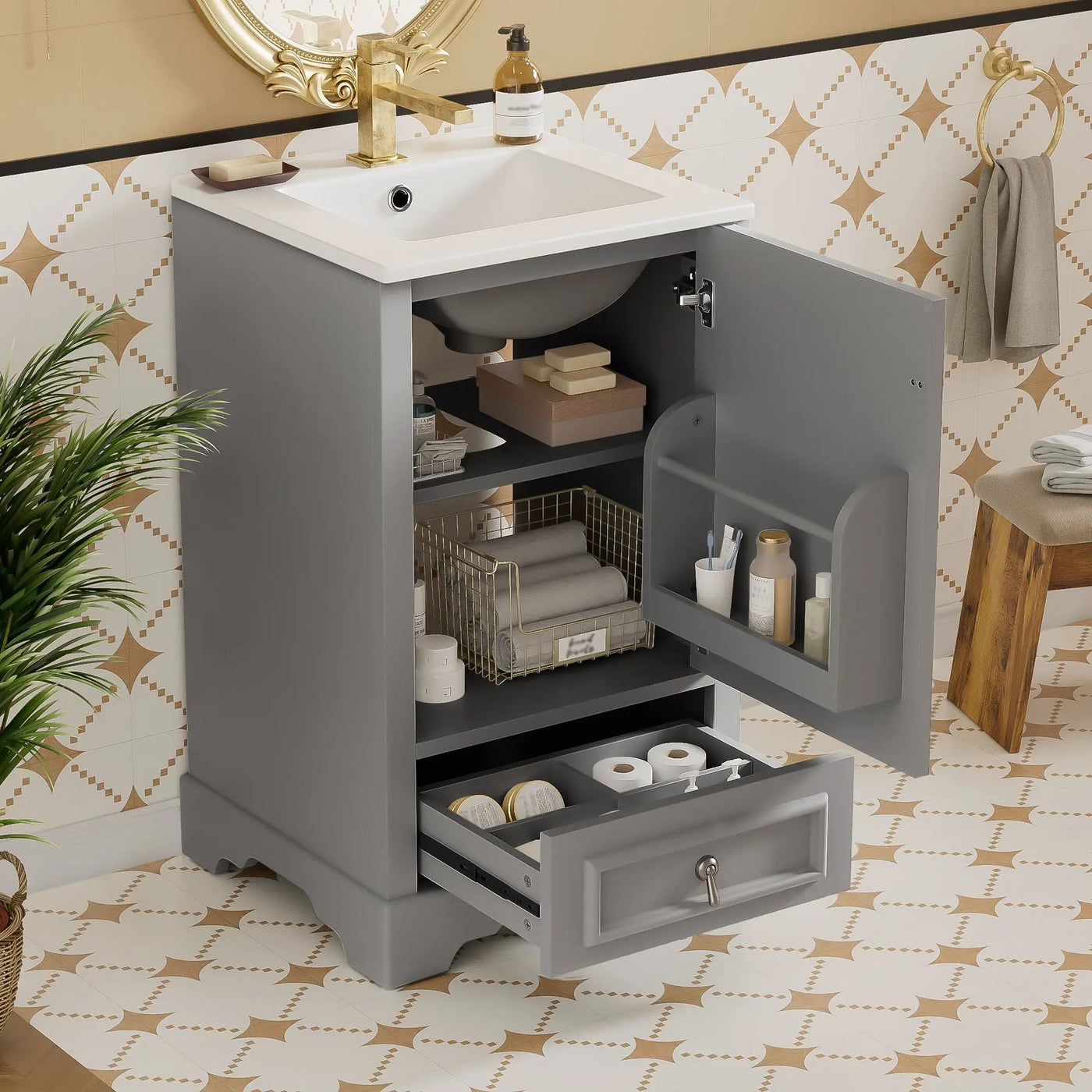 Bathroom Vanity With Sink, Soft Close Door, Adjustable U-Shaped Shelf by HouseOfZazla