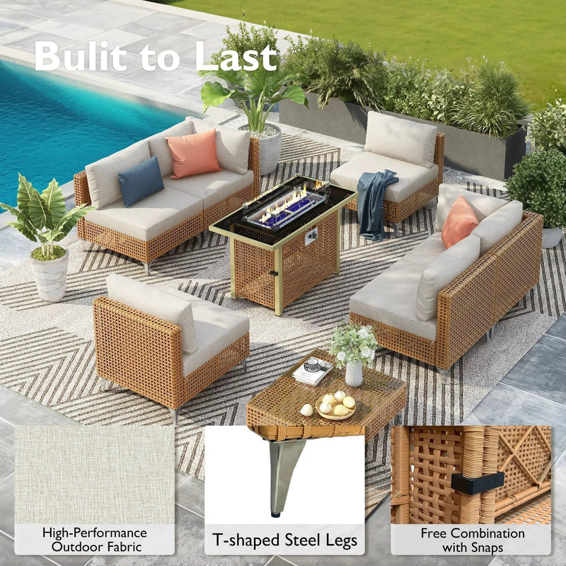 K&K 8-Piece Patio Furniture Set with Fire Pit Table by HouseOfZazla