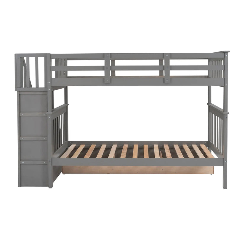 Stairway Bunk Bed With Storage And Guard Rail For Bedroom by HouseOfZazla