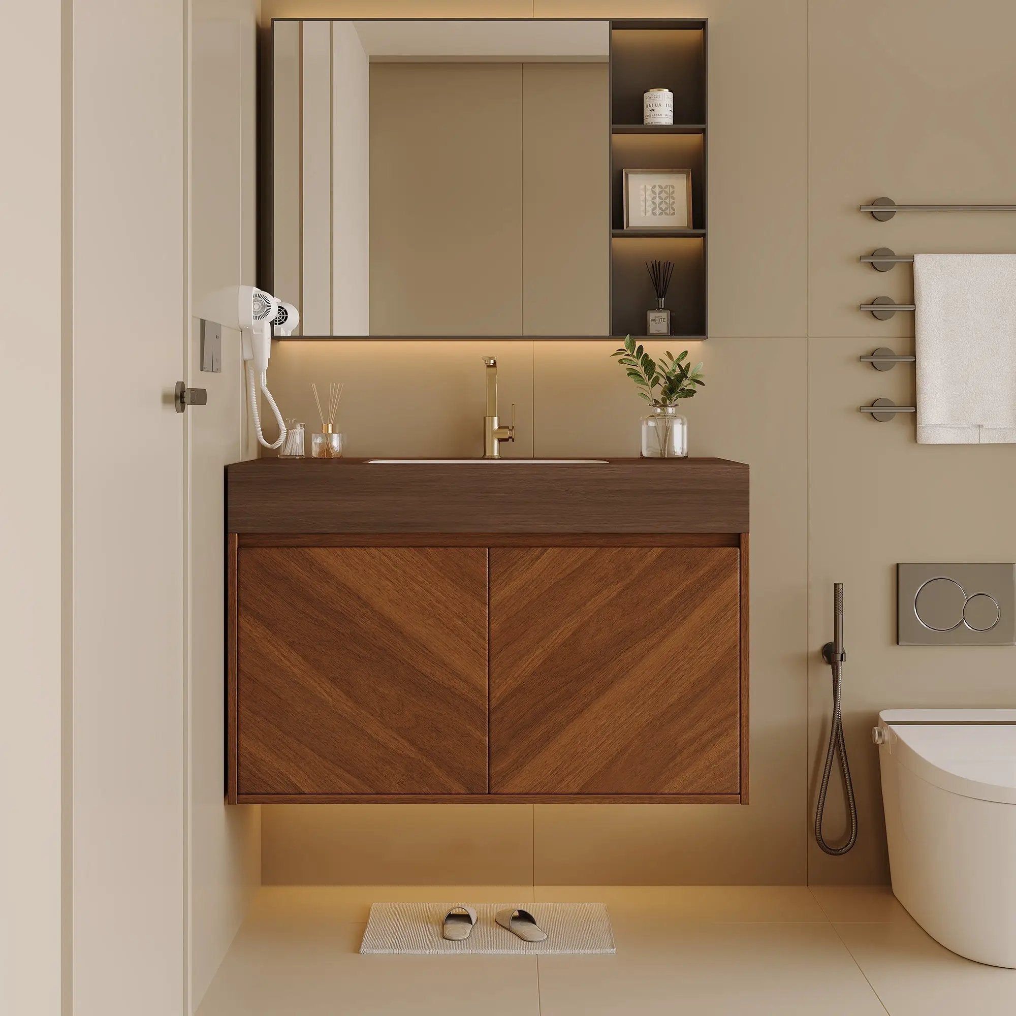 30" Modern Wall-Mounted Bathroom Vanity with Ceramic Sink by HouseOfZazla