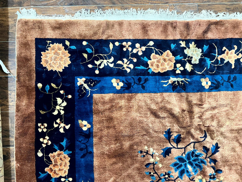 Antique Chinese Wool Rug 9x12, Large Peking Carpet, Handmade, Nichols Rug by Jewel Rugs