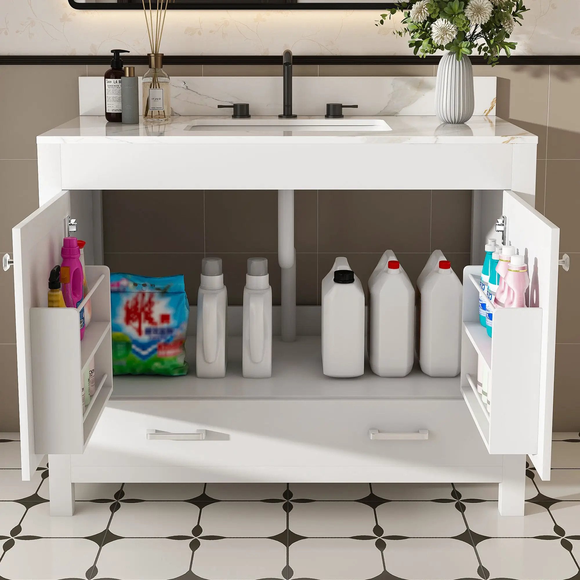 43" Bathroom Vanity, Multi Functional Cabinet With Doors And Drawer - White by HouseOfZazla