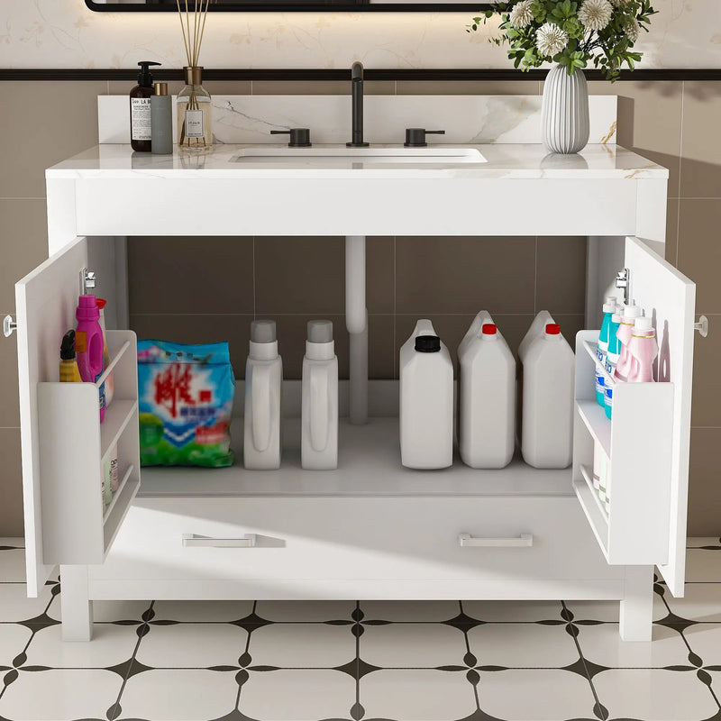 43" Bathroom Vanity, Multi Functional Cabinet With Doors And Drawer - White by HouseOfZazla