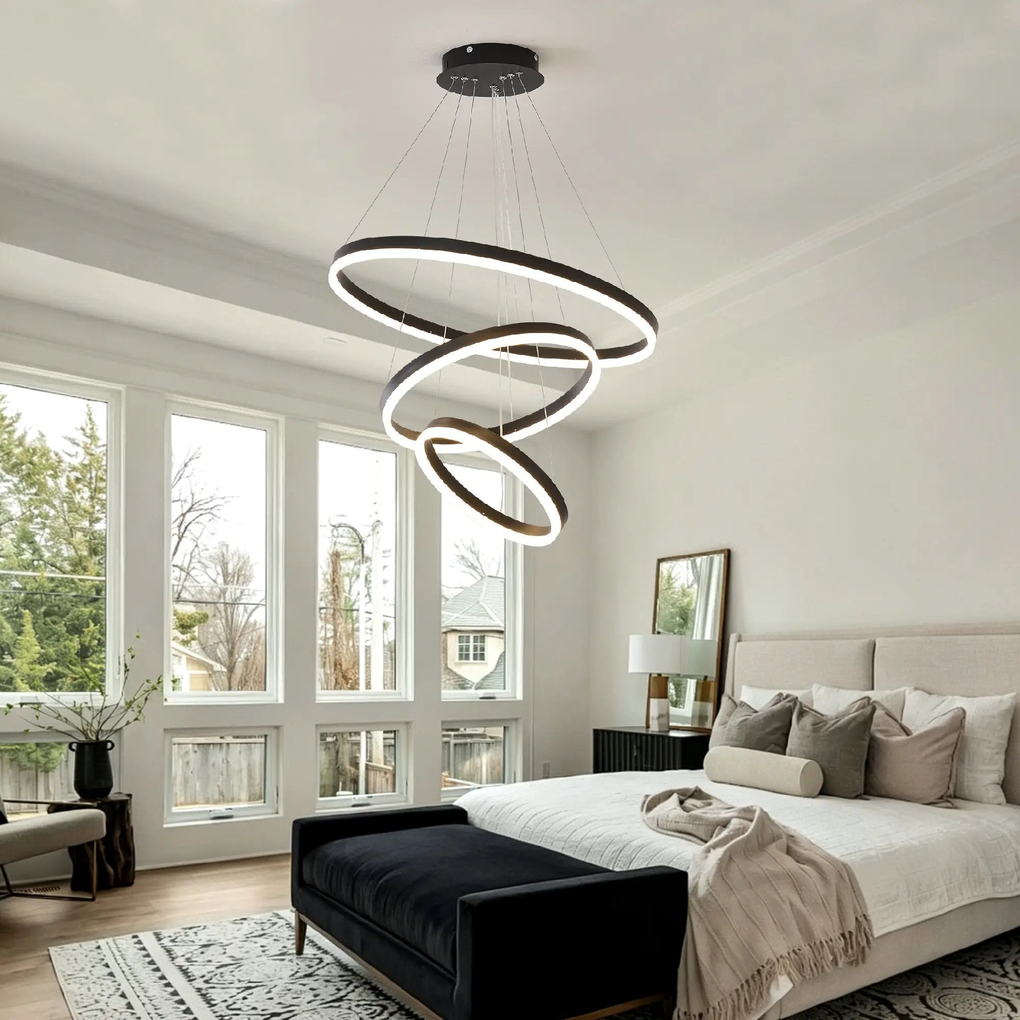 Modern 3 Rings Chandelier with Remote Control by HouseOfZazla