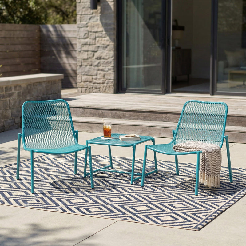 Kincaid Outdoor 3-Piece Conversation Set with Iron Frame - Teal by HouseOfZazla