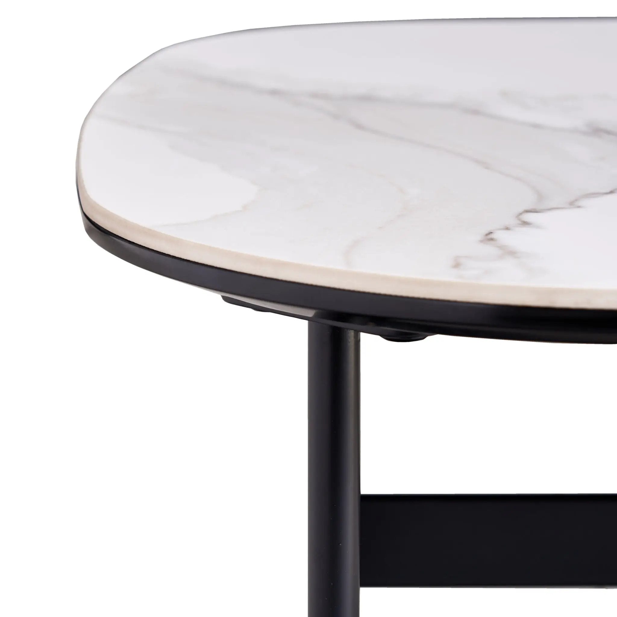 Modern Rectangular Rock Plate Coffee Table Open Space Design Golden Metal Frame Minimalist Living Room Center Table For Lounge Office - Black White by Unique Piece Furniture