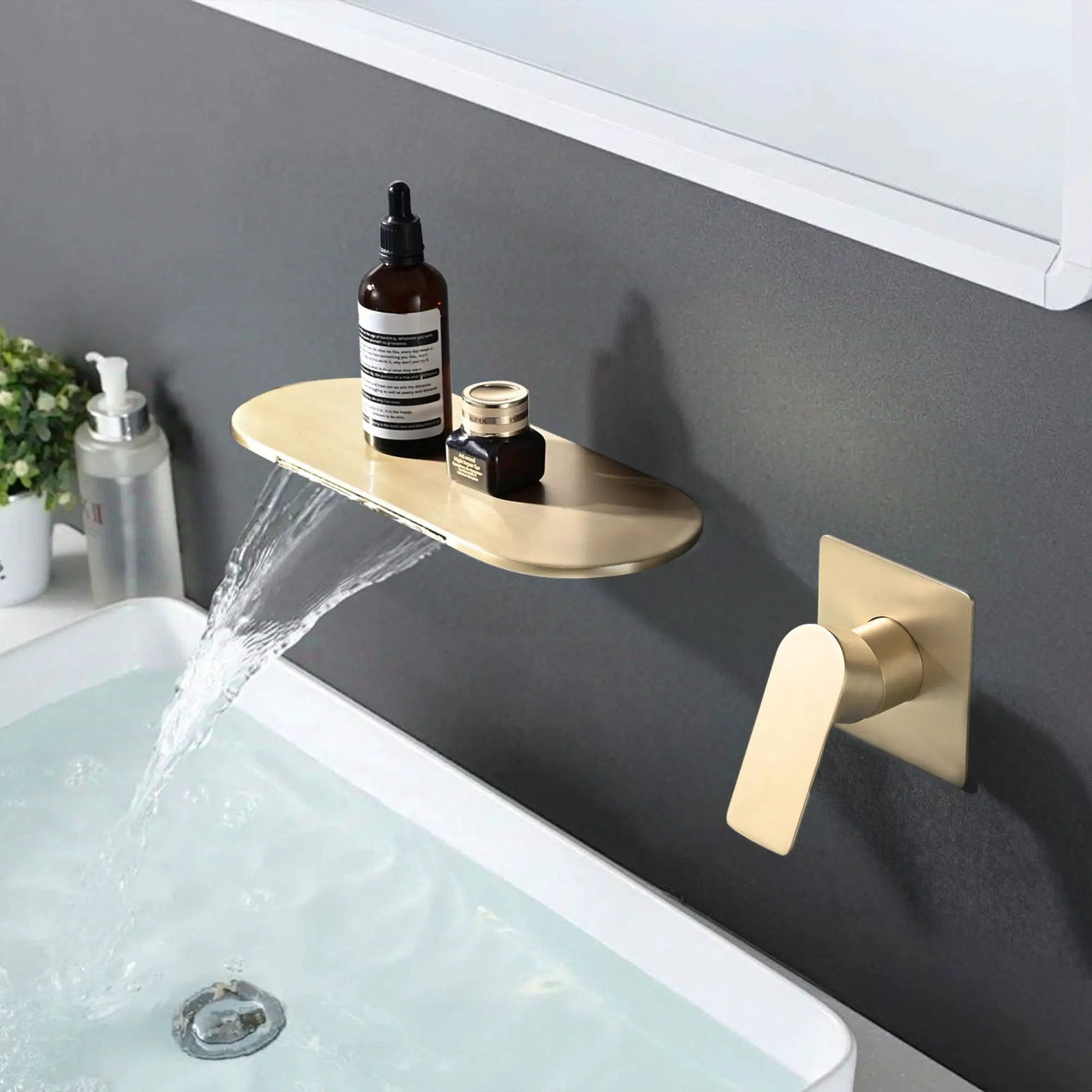 Modern Wall Mount Bathroom Sink Faucet With Waterfall Spout by HouseOfZazla