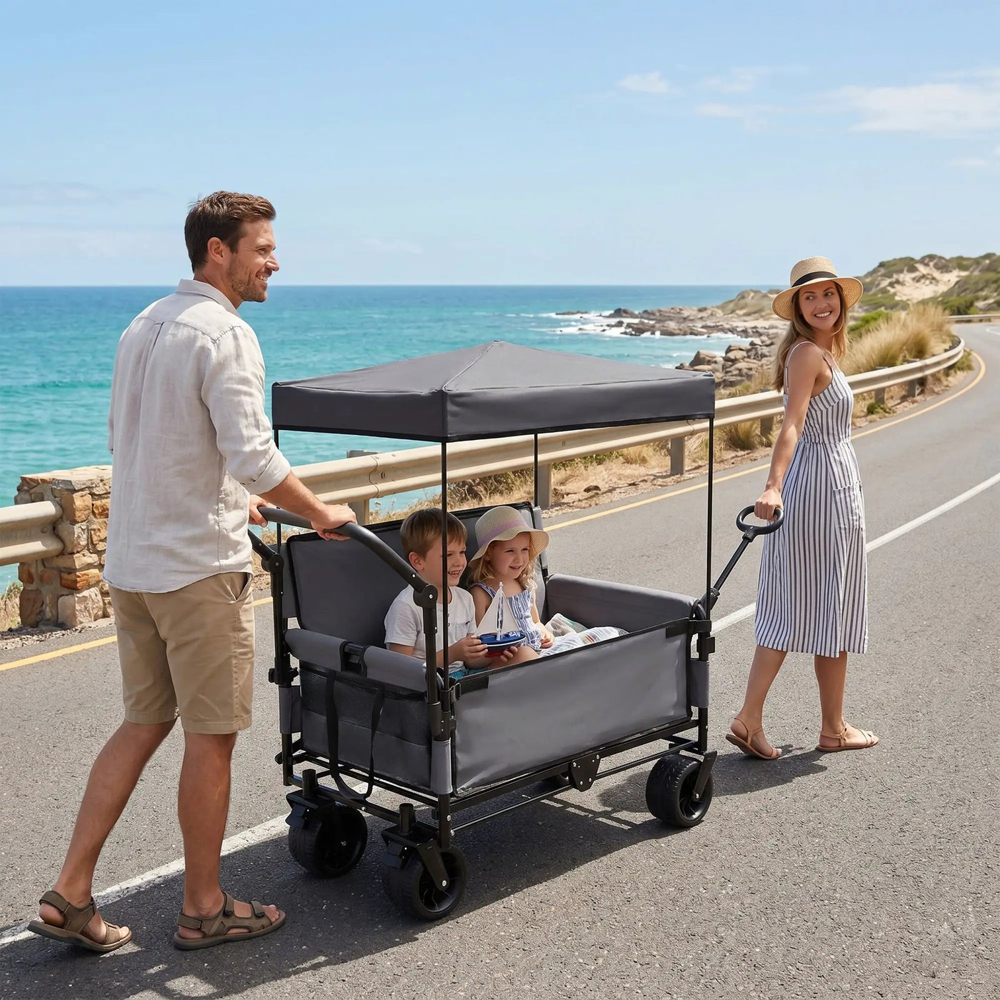 3-in-1 Folding Wagon Cart with Bench Seat, Canopy & Storage by HouseOfZazla