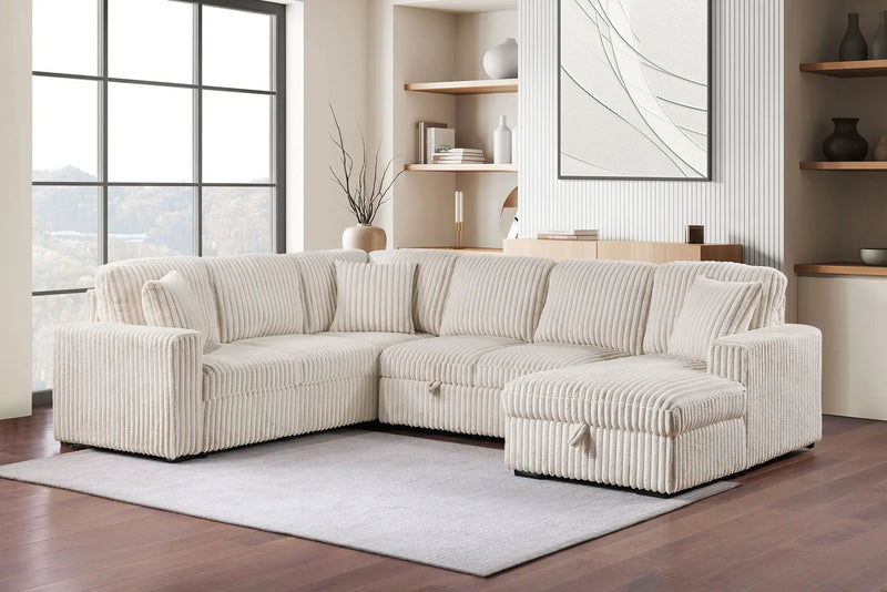 Devonshire Sleeper Sectional Sofa Storage Chaise Camel by Unique Piece Furniture
