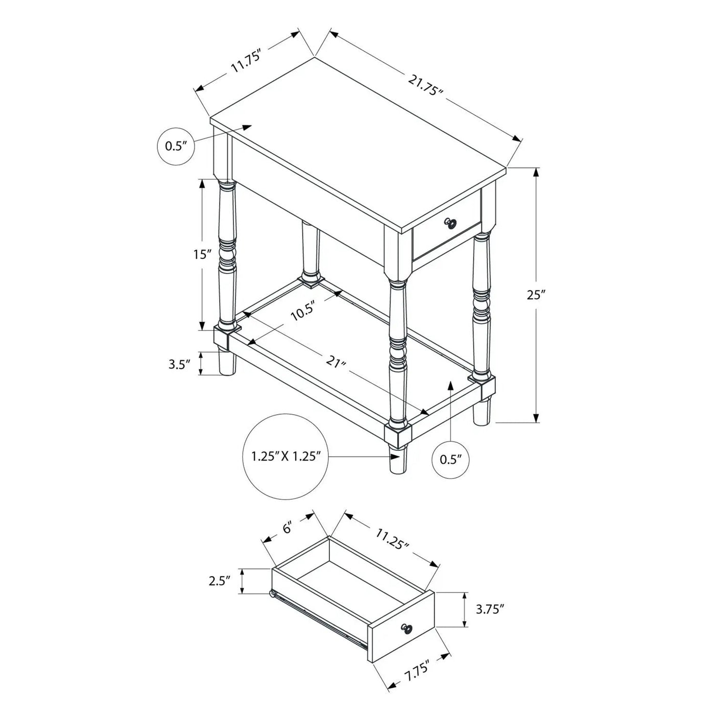 Accent End Table, 2 Tier, Storage Drawer, Traditional Stylish Design by Unique Piece Furniture