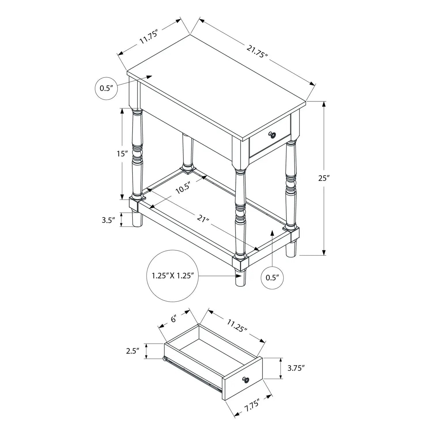Accent End Table, 2 Tier, Storage Drawer, Traditional Stylish Design by Unique Piece Furniture