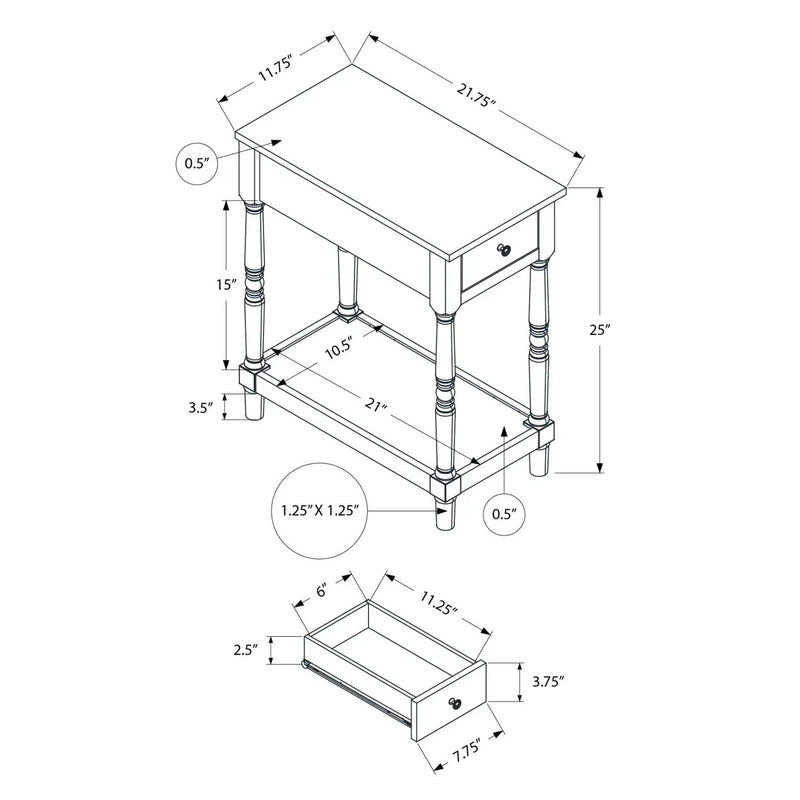 Accent End Table, 2 Tier, Storage Drawer, Traditional Stylish Design by Unique Piece Furniture
