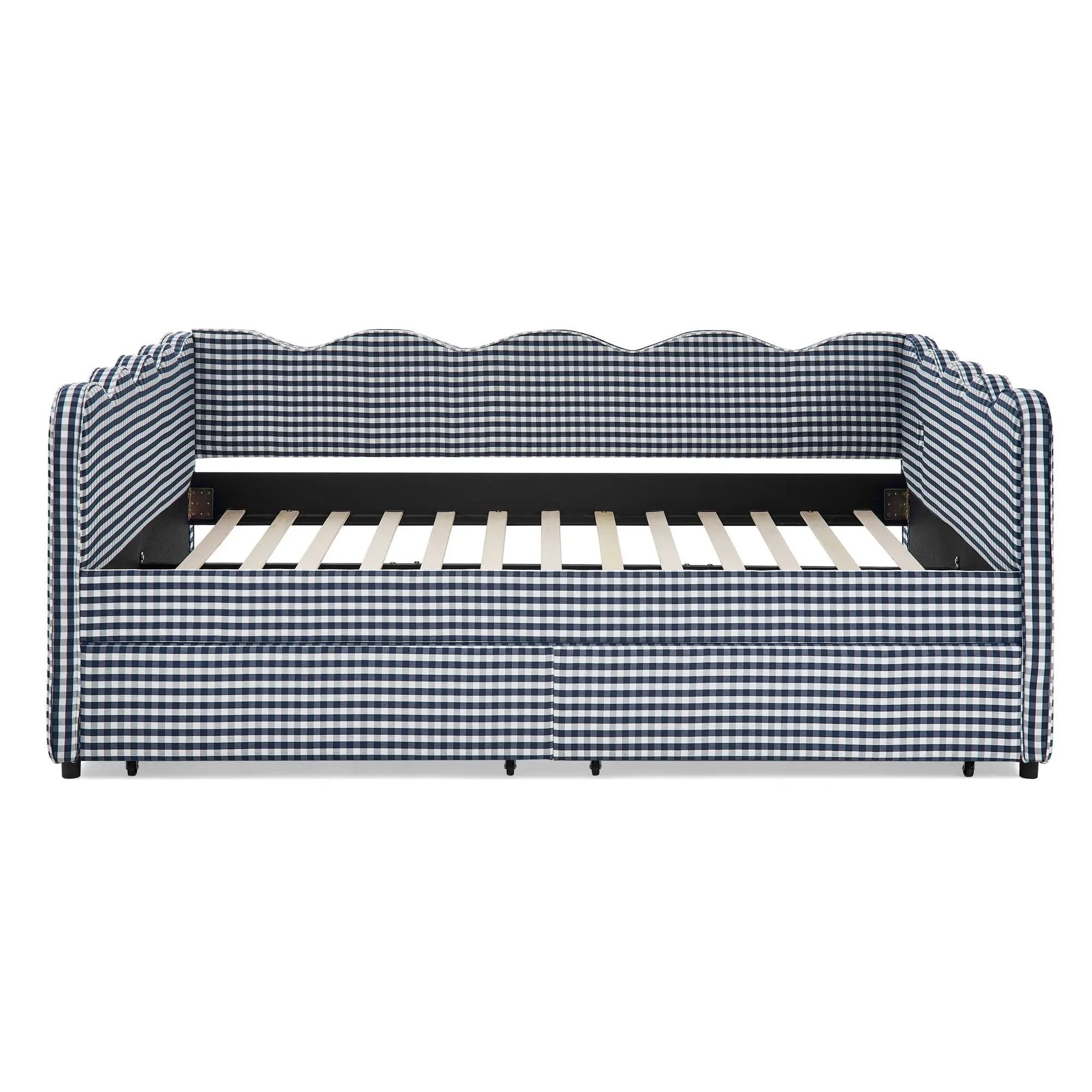 Queen Size Cozy Gingham Daybed with Two Storage Drawers and USB Port by HouseOfZazla