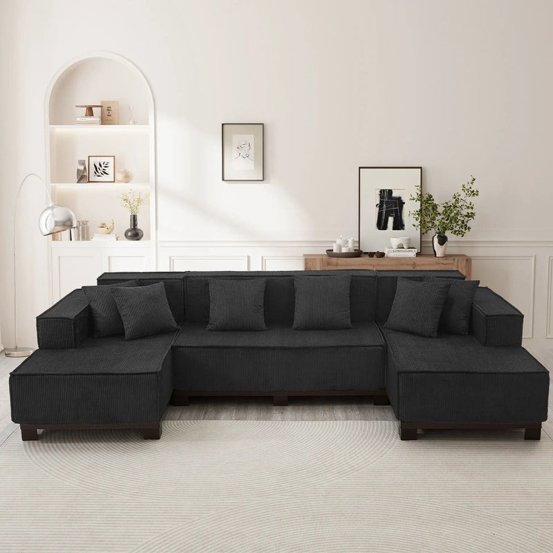 U-Shaped Sectional Sofa With RGB LED Light Strip And 6 Pillows by Unique Piece Furniture