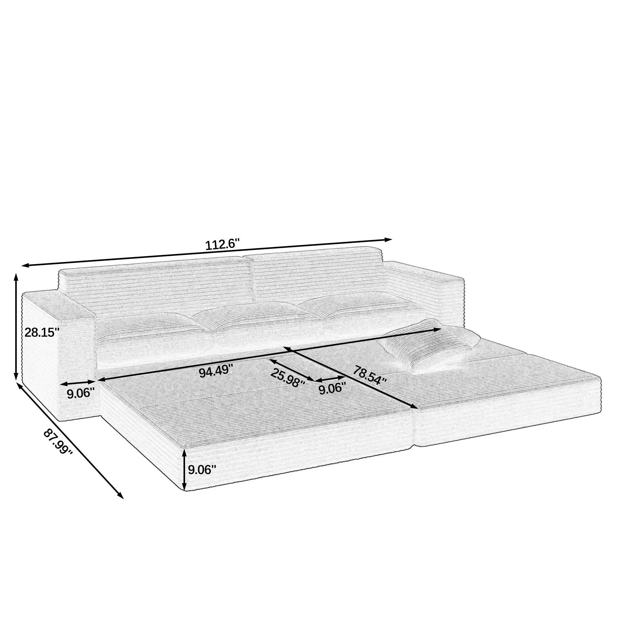 Modern Minimalist L Shape Modular Sectional Sofa, Couch by Unique Piece Furniture