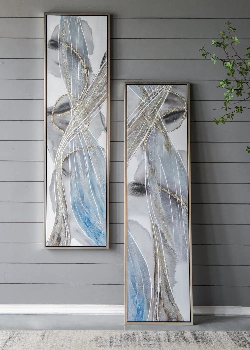Elongated Modern Abstract Oil Paintings Wall Art Set of 2 by HouseOfZazla