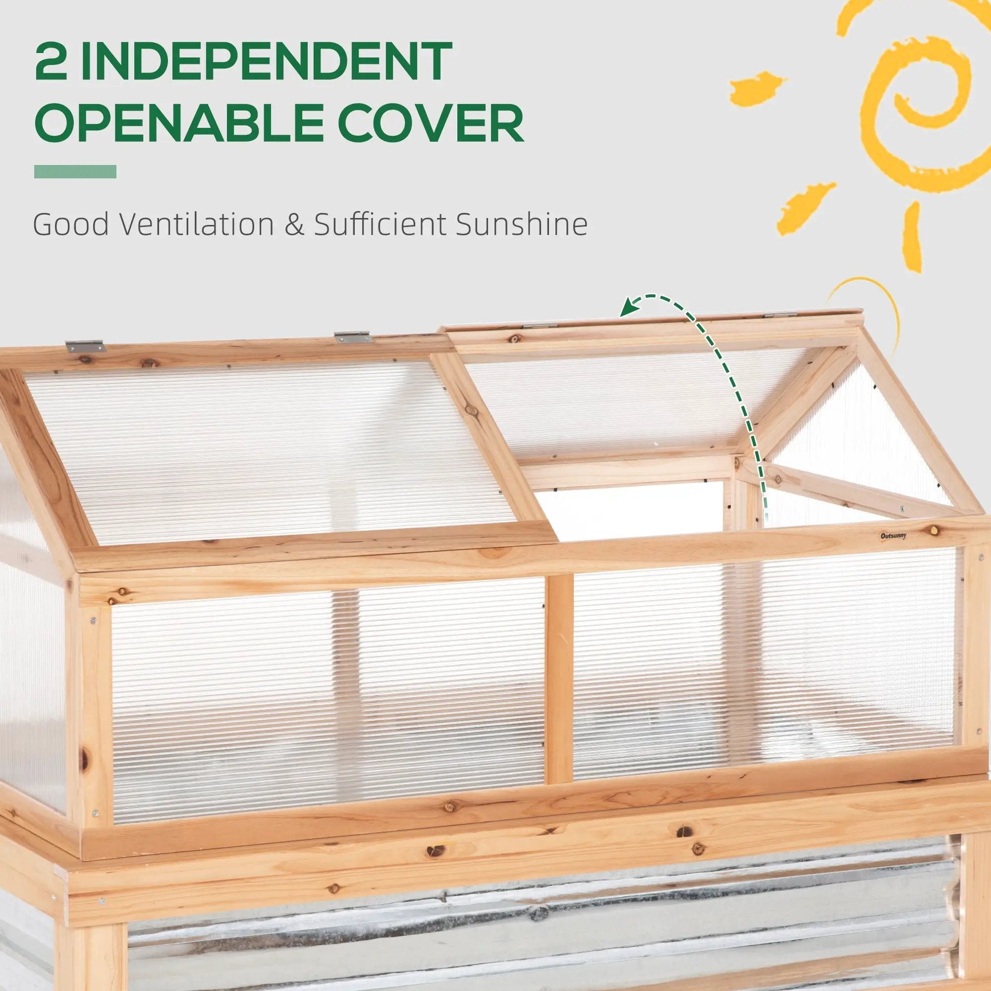 Outsunny - Raised Garden Bed With Polycarbonate Greenhouse, Wooden Garden Cold Frame Greenhouse, Flower Planter Protection, 48" x 24" x 32" - Natural by HouseOfZazla