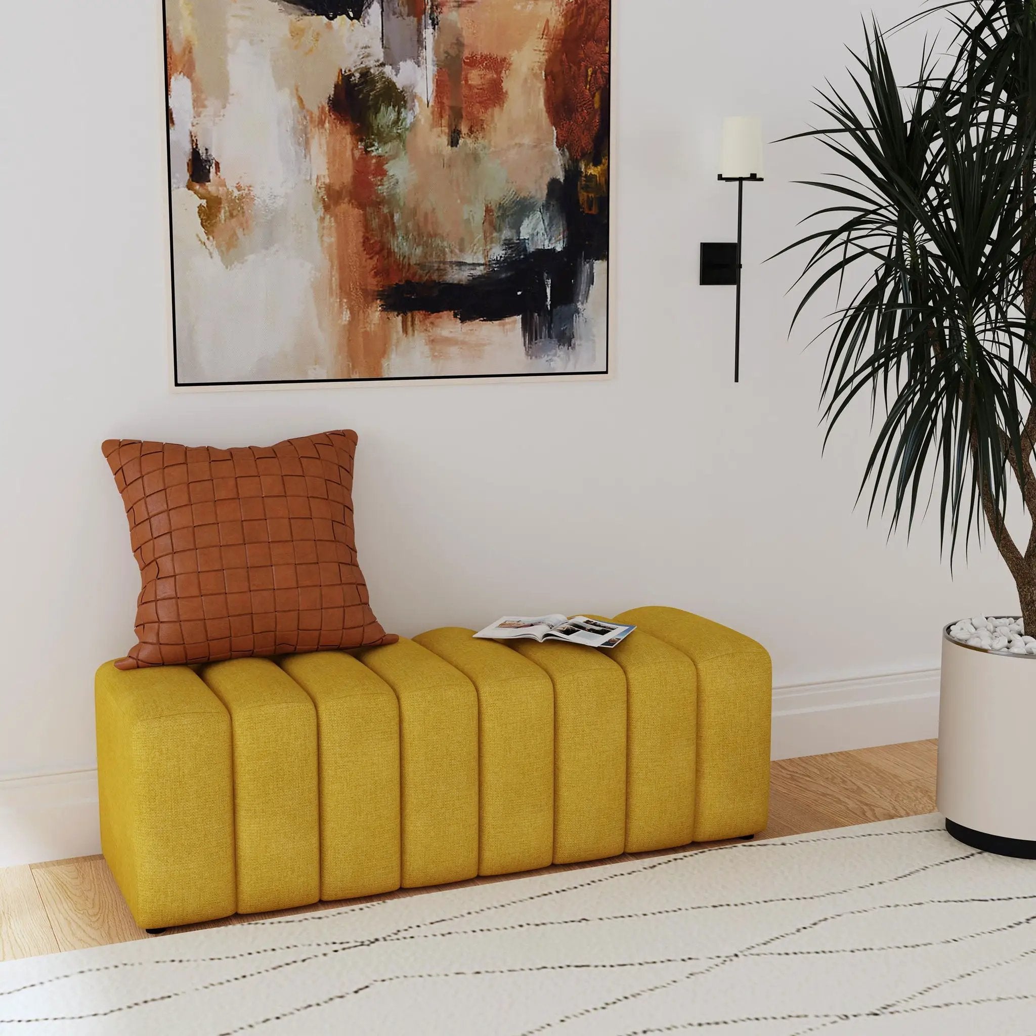 Summer Fabric Upholstered Tufted Accent Bench Mustard Yellow by Unique Piece Furniture