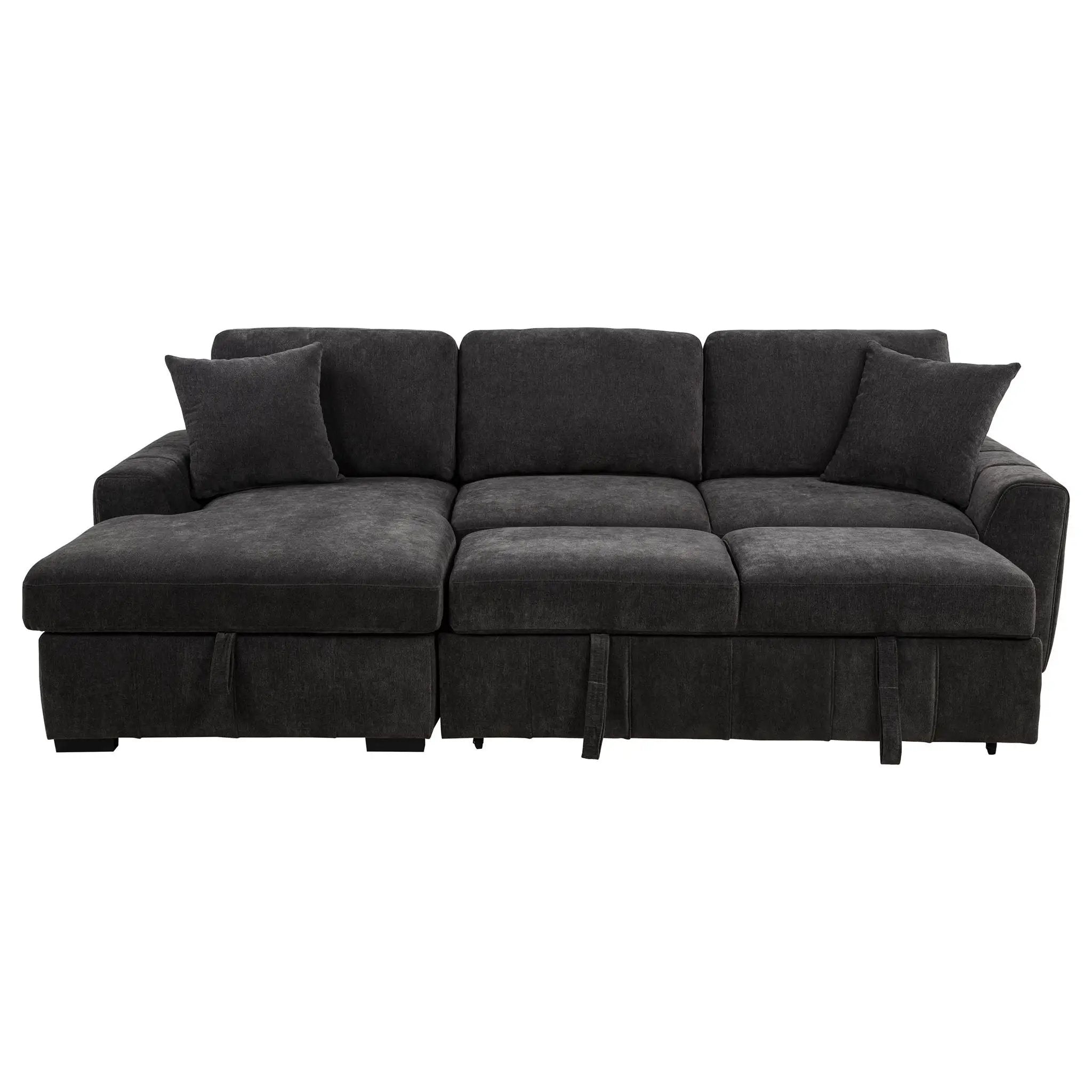 Pastrana Upholstered Sleeper Sectional Sofa LAF Chaise Grey by Unique Piece Furniture