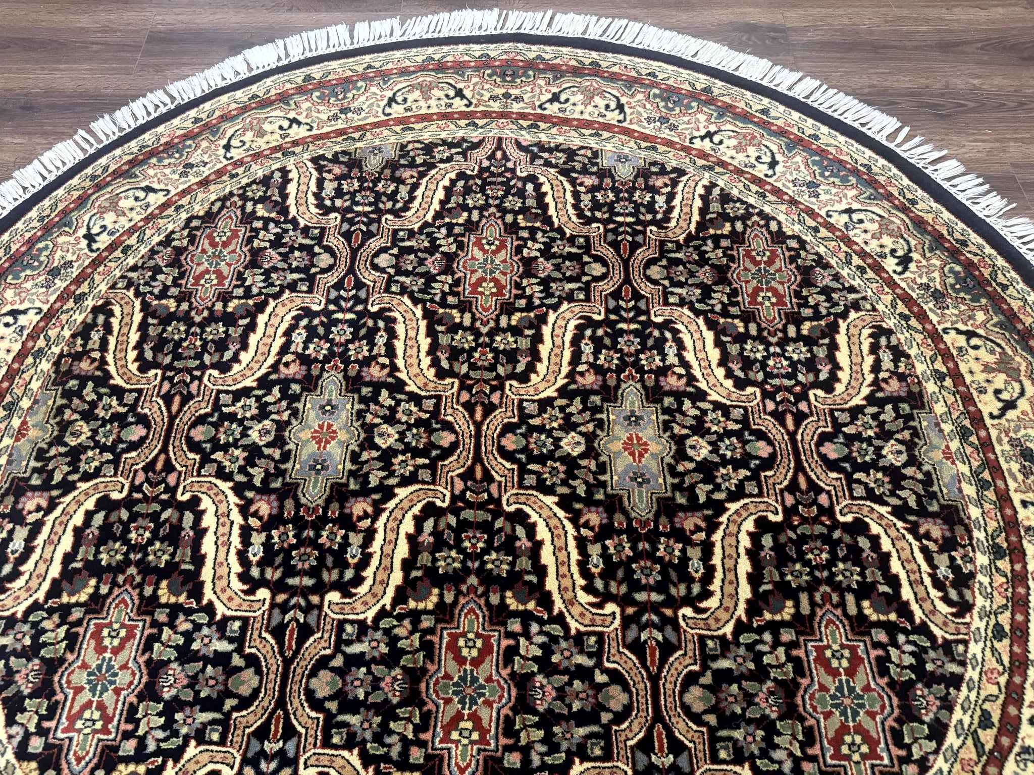 Round Indo Persian Rug 6x6, Indian Bidjar Rug, Navy Blue and Beige by Jewel Rugs