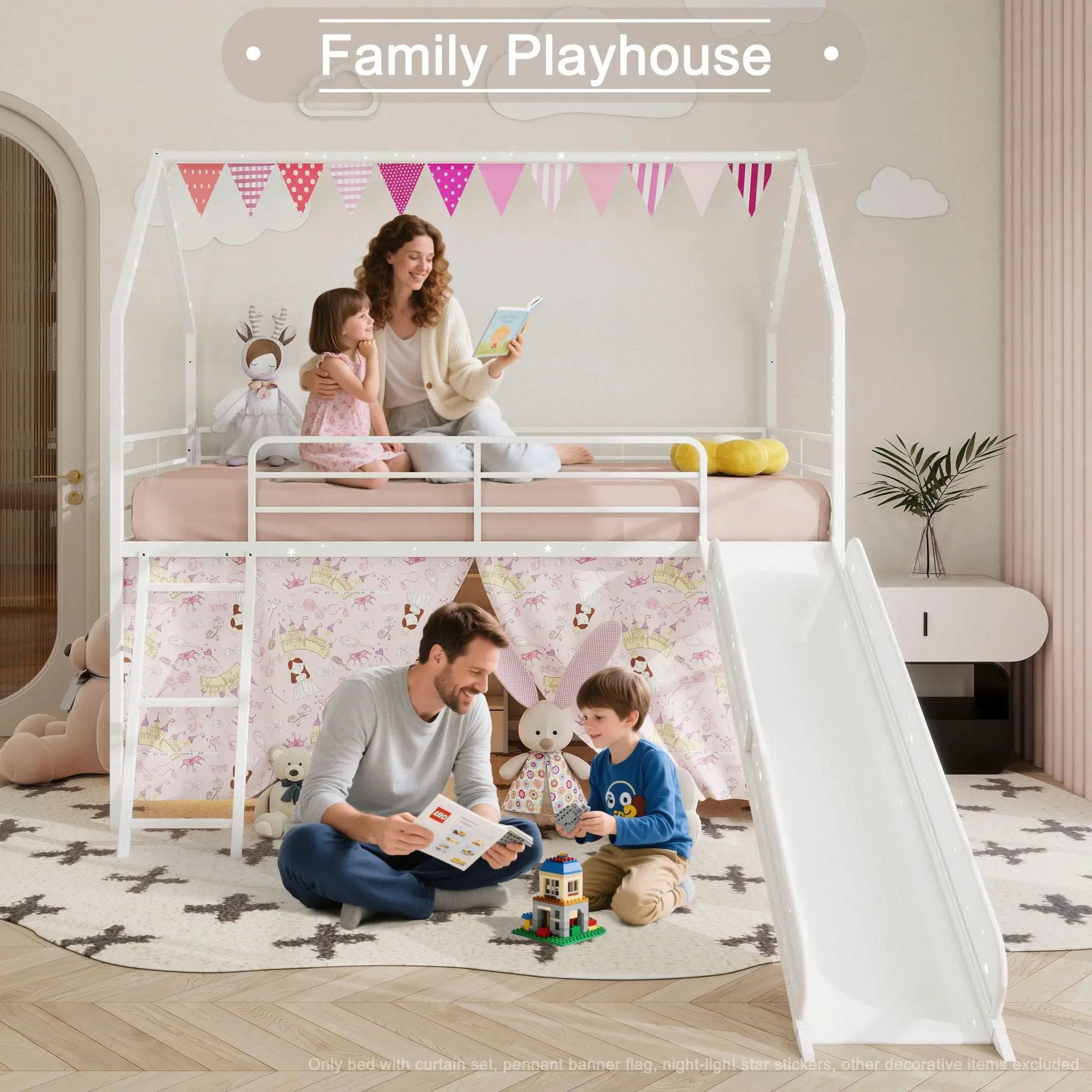 Jack - House Loft Bed With Slide And Curtain Set by HouseOfZazla