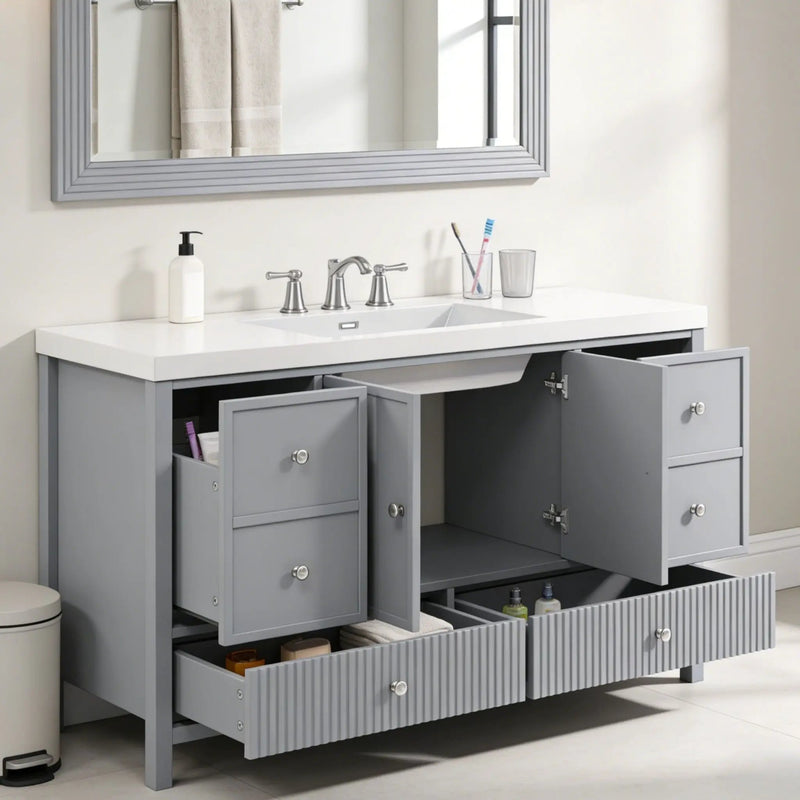 Bathroom Vanity With Separate Sink, Soft Close Doors And 4 Drawers by HouseOfZazla