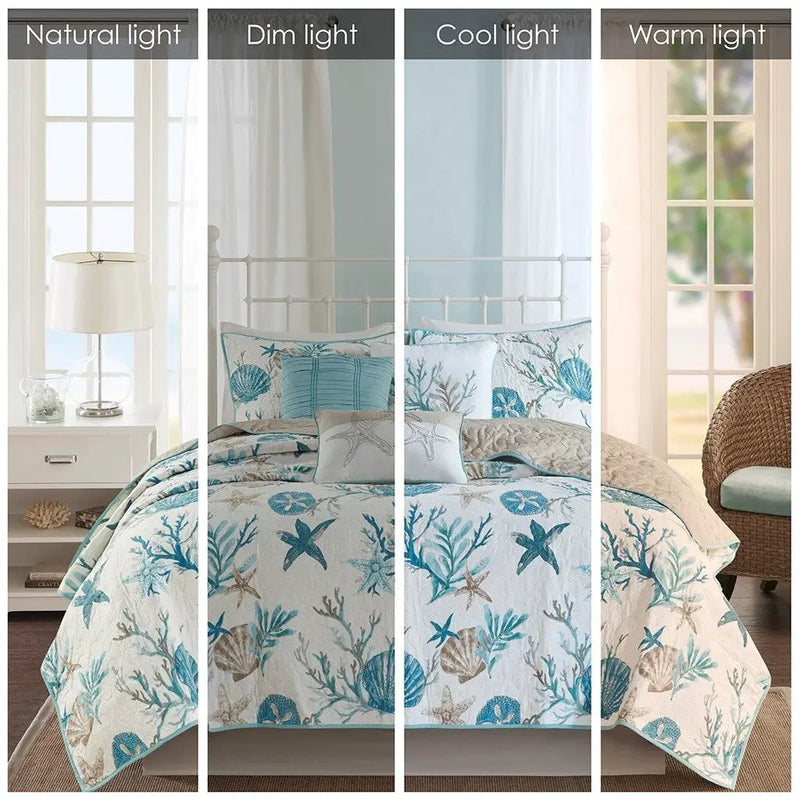 6 Piece Cotton Sateen Quilt Set with Throw Pillows Aqua King/Cal King by HouseOfZazla