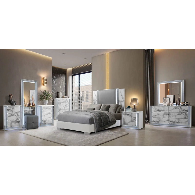 Moon - Marble Nightstand With LED - White by Unique Piece Furniture