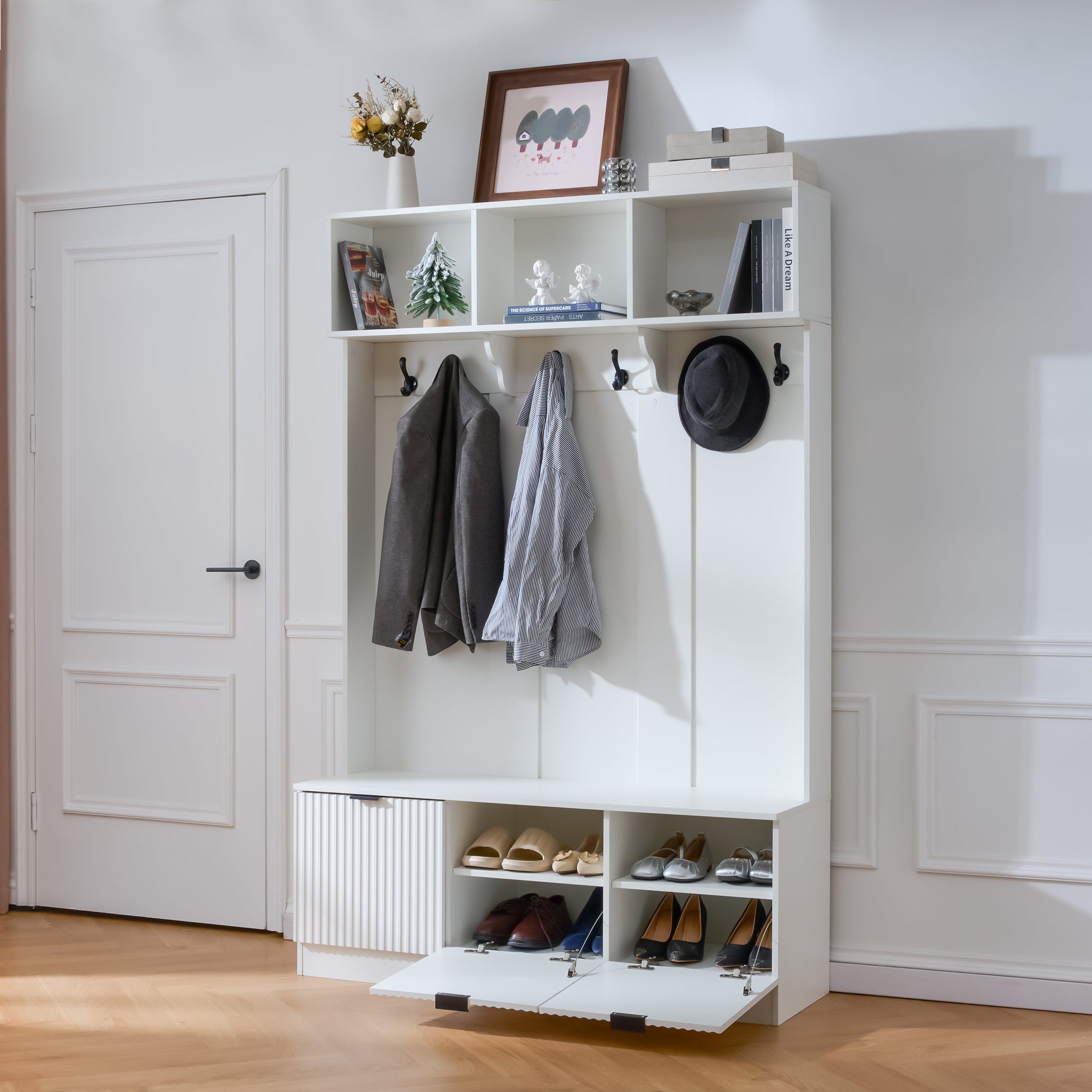 49.6" 5-in-1 Hall Tree with Bench, Shoe Storage & Cabinets by HouseOfZazla