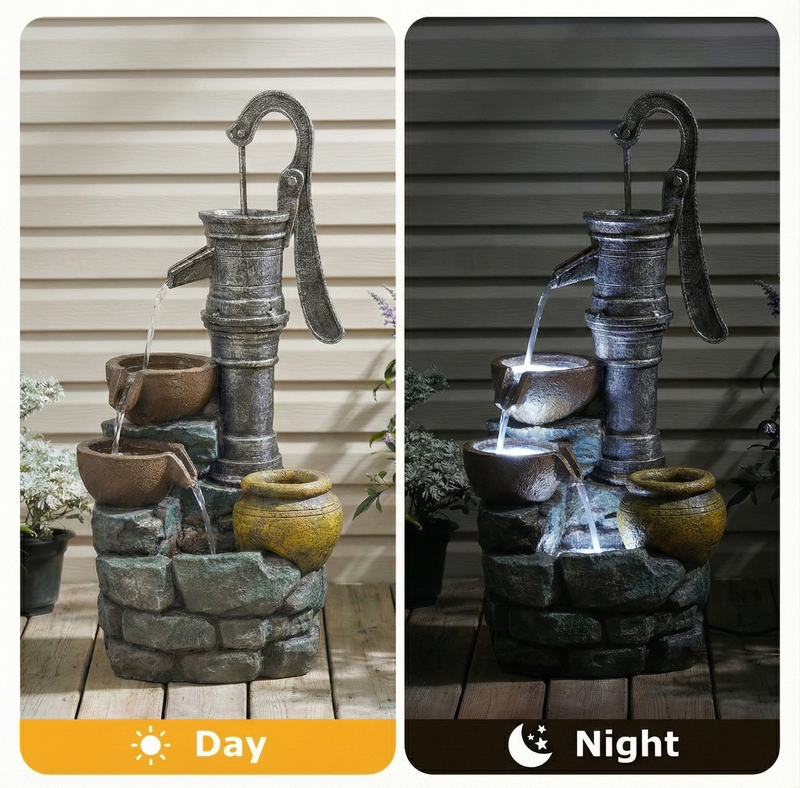 Resin Hand Pump Cascading Outdoor Fountain 32 Inch, photo 4 of 7