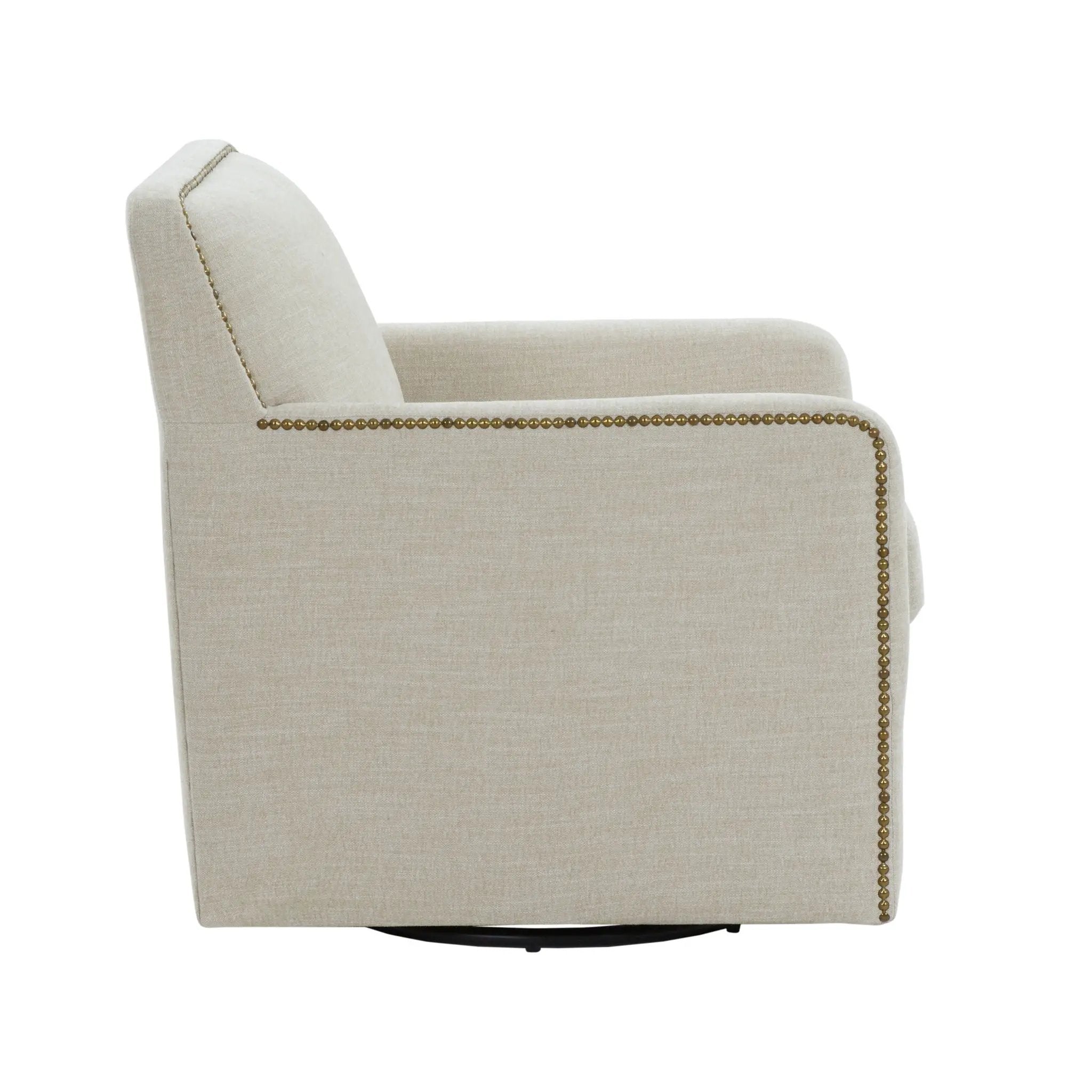 Tolland - Swivel Accent Chair With Antique Brass Nailhead Trim - Beige by HouseOfZazla