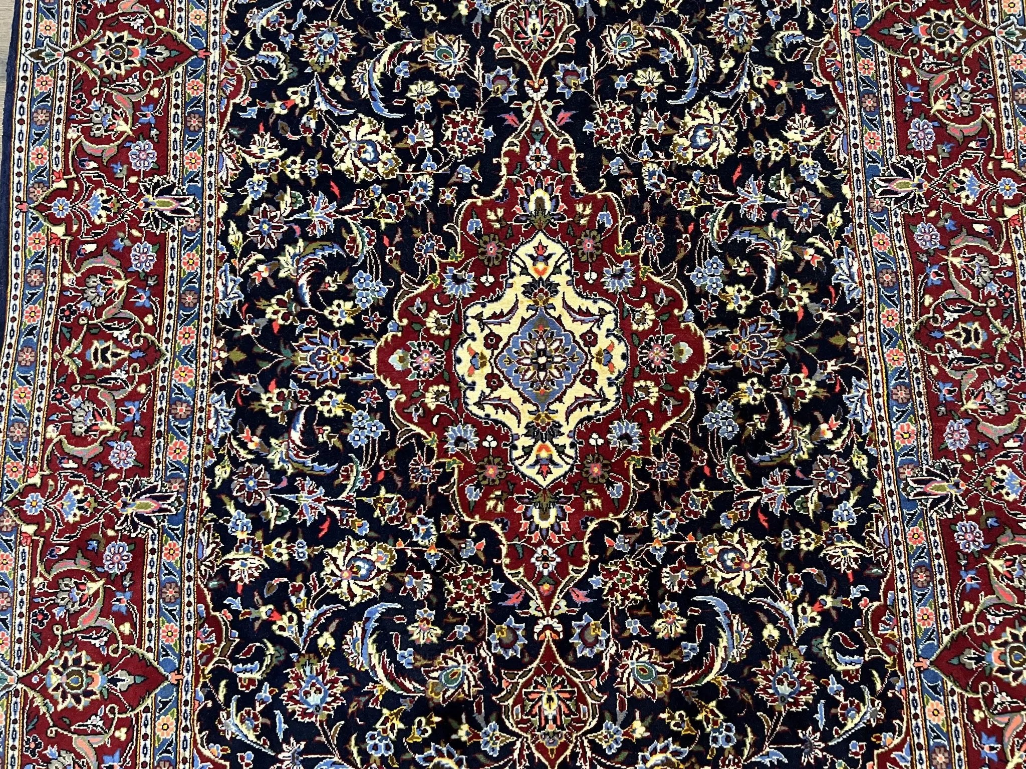 Dark Blue Persian Rug 5x8, Kork Wool Semi Antique Kashan Carpet, Very Fine Lachak Toranj Rug, Hand Knotted Floral Medallion Rug, 5 x 8 Oriental Rug by Jewel Rugs