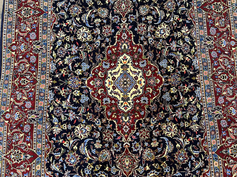 Dark Blue Persian Rug 5x8, Kork Wool Semi Antique Kashan Carpet, Very Fine Lachak Toranj Rug, Hand Knotted Floral Medallion Rug, 5 x 8 Oriental Rug by Jewel Rugs