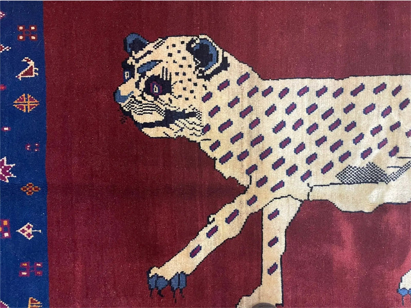 5 X 7 Handmade Zagros Wool Rug Snow White Panther Maroon Blue Organic Dyes by Jewel Rugs