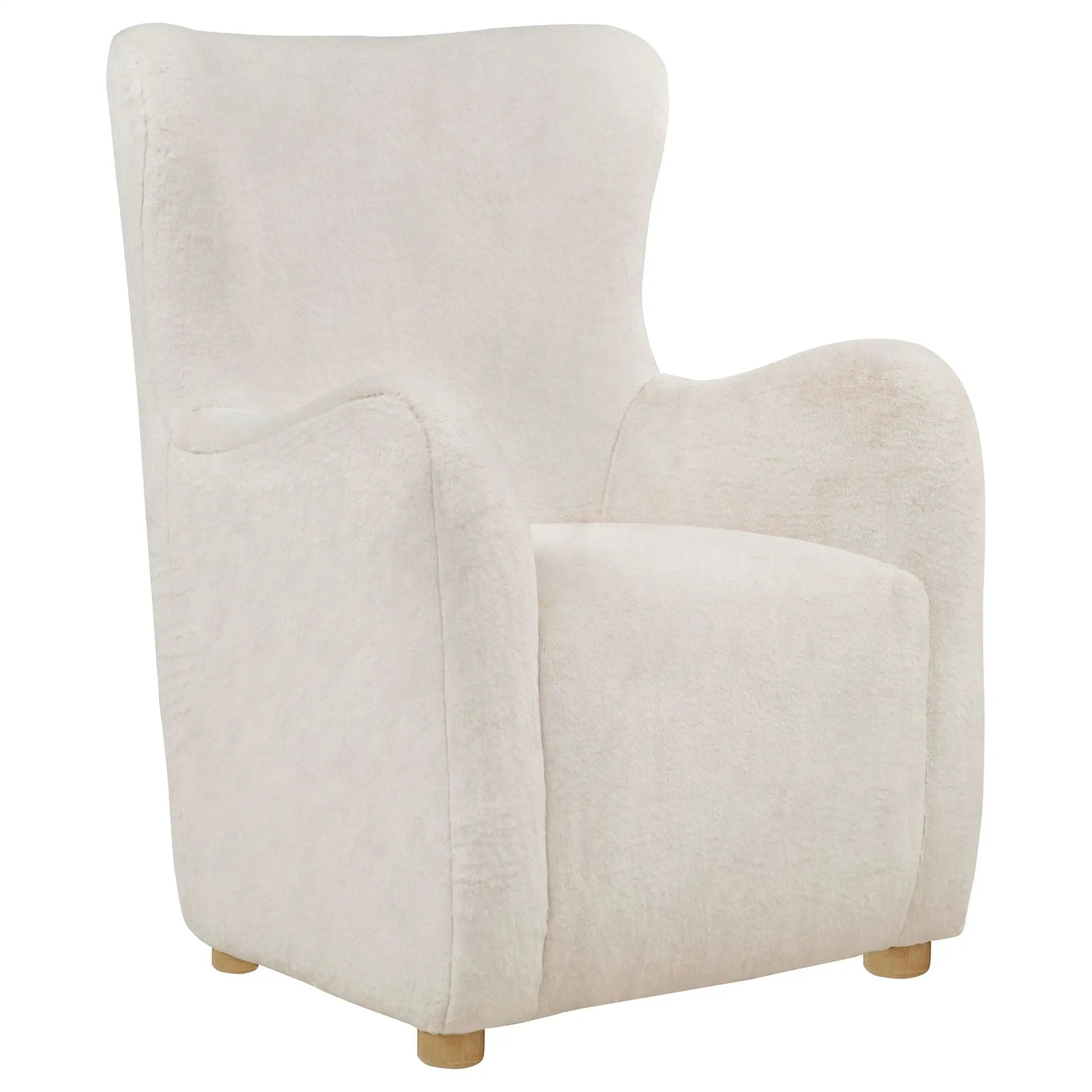 Thornton Faux Fur Upholstered Wingback Lounge Accent Chair Cream by Unique Piece Furniture