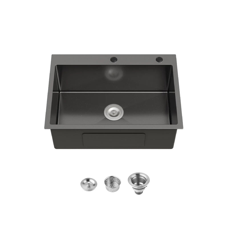 Stainless Steel Kitchen Sink, 27″x19″ Single Bowl, Overmount Handmade Sink by HouseOfZazla