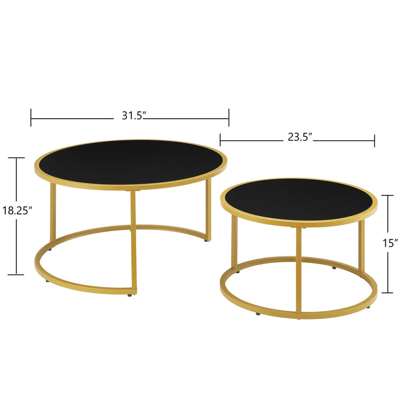 Modern Faux Leather Nesting Round Coffee Table Set of 2 by HouseOfZazla