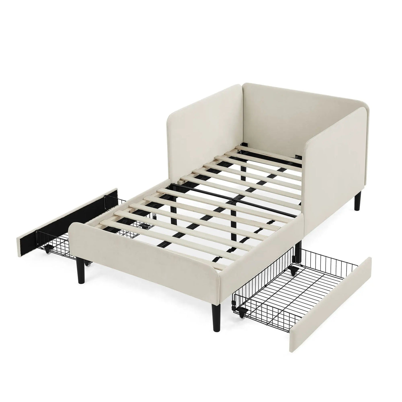Upholstered Platform Bed Frame With 2 Storage Drawers And Adjustable Sofa Bed by HouseOfZazla