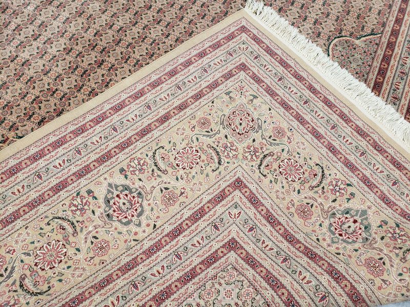 Stunning Oversized Pak Persian Oriental Rug 12x15, Hand Knotted Wool & Silk Palace Sized Carpet, Mahi Pattern, Very Fine, Peach Beige, Wow by Jewel Rugs