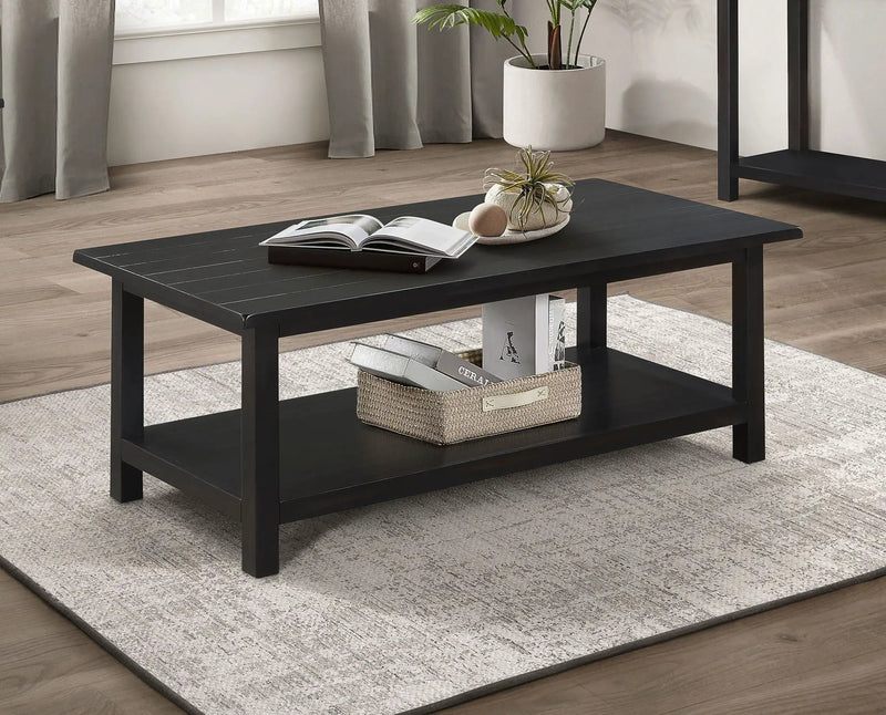 Payne Wood Coffee Table with Shelf Distressed Java by Unique Piece Furniture
