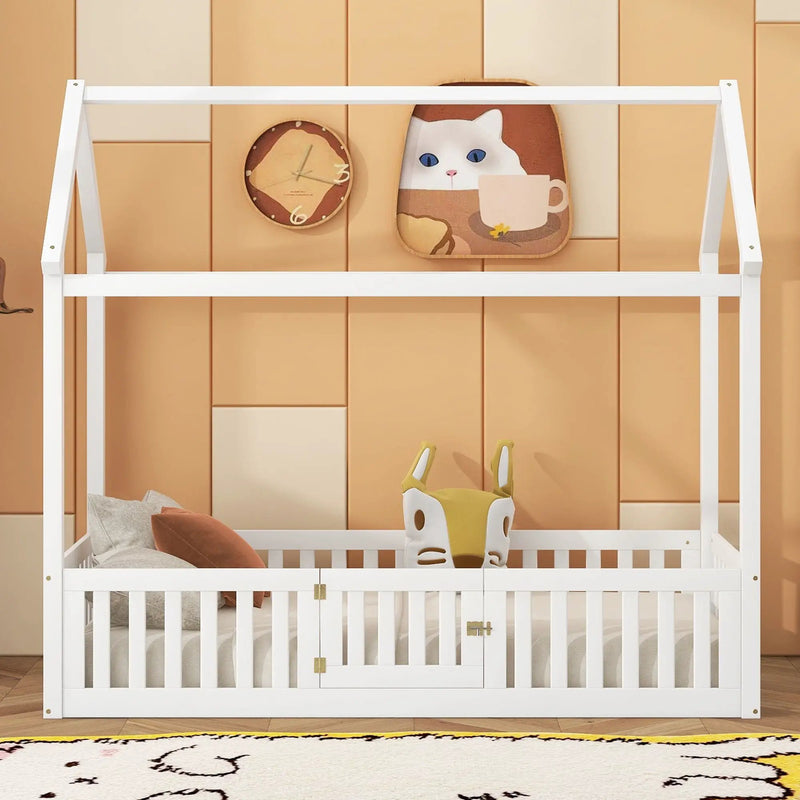 Wood House Bed With Fence And Door by Unique Piece Furniture