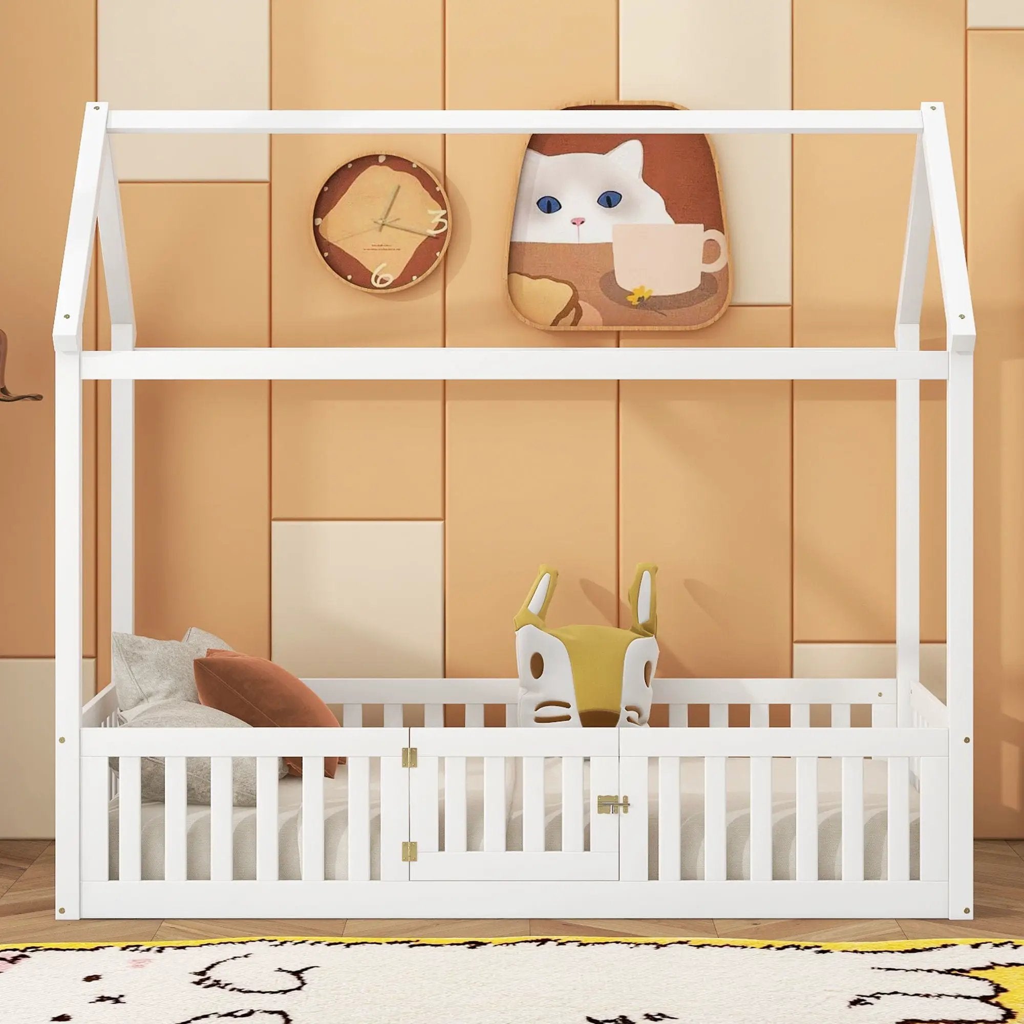 Wood House Bed With Fence And Door by HouseOfZazla