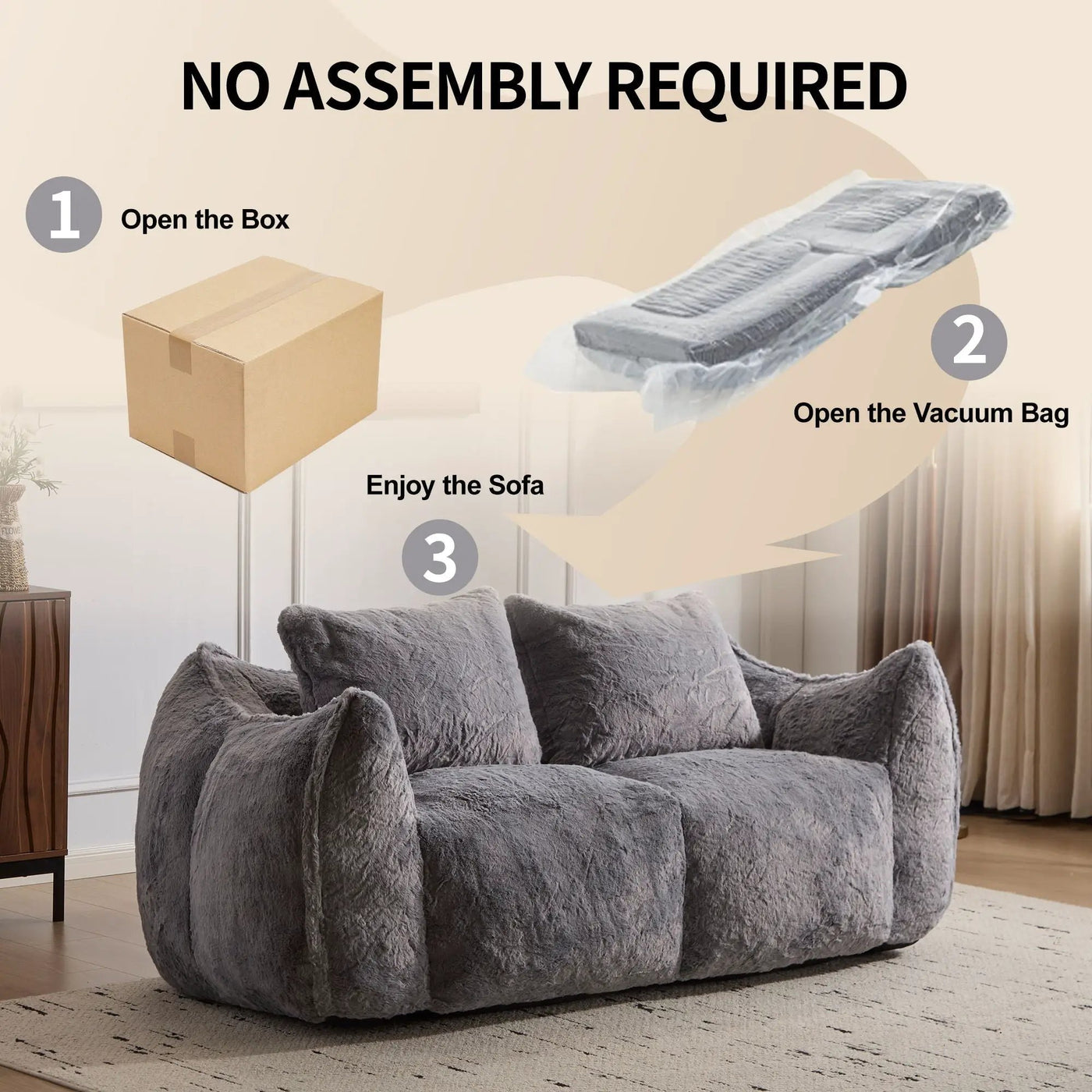 Giant Bean Bag Couch, Ultra Soft Fluffy Loveseat For Living Room by Unique Piece Furniture