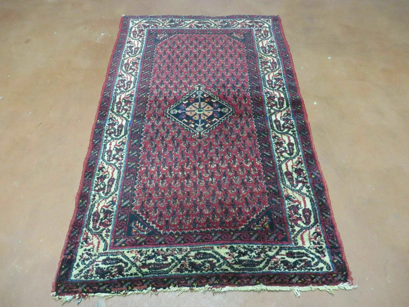 2.5' X 4' Vintage Handmade Indian Amritsar Wool Rug Paisley Design Red by Jewel Rugs