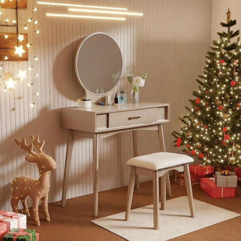 Maly - Contemporary Wood Vanity And Stool Set - Gold by Unique Piece Furniture